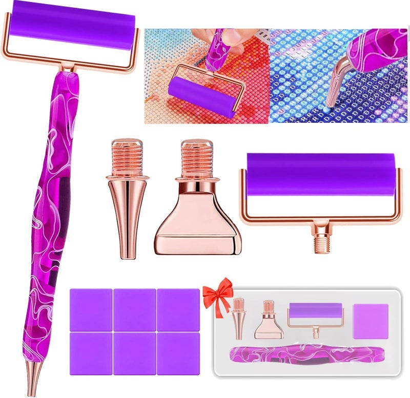 Heyseri 10PCS Diamond Painting Pen Accessories Tools Set, Ergonomic Diamond Art Pen and 6 Painting Glue Clay, Exquisite Stainless Steel Metal Pen Tips, Comfort Grip and Faster Drilling (Purple) - Image 1